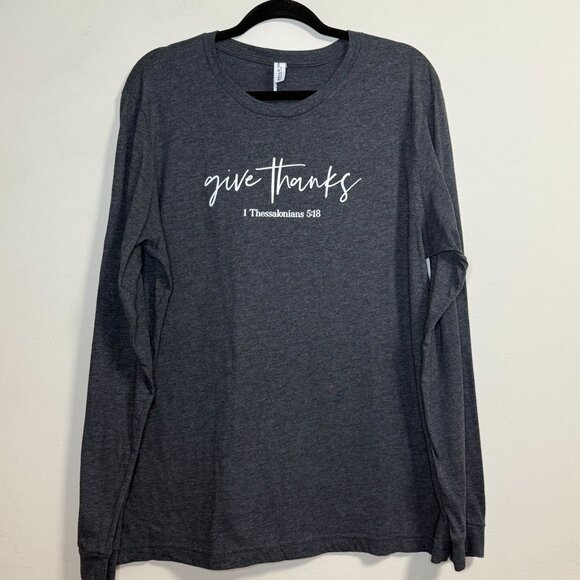 Bella + Canvas Long Sleeve Shirt "Give Thanks" 1 Thessalonians 5:18 Heather Gray - Picture 1 of 6